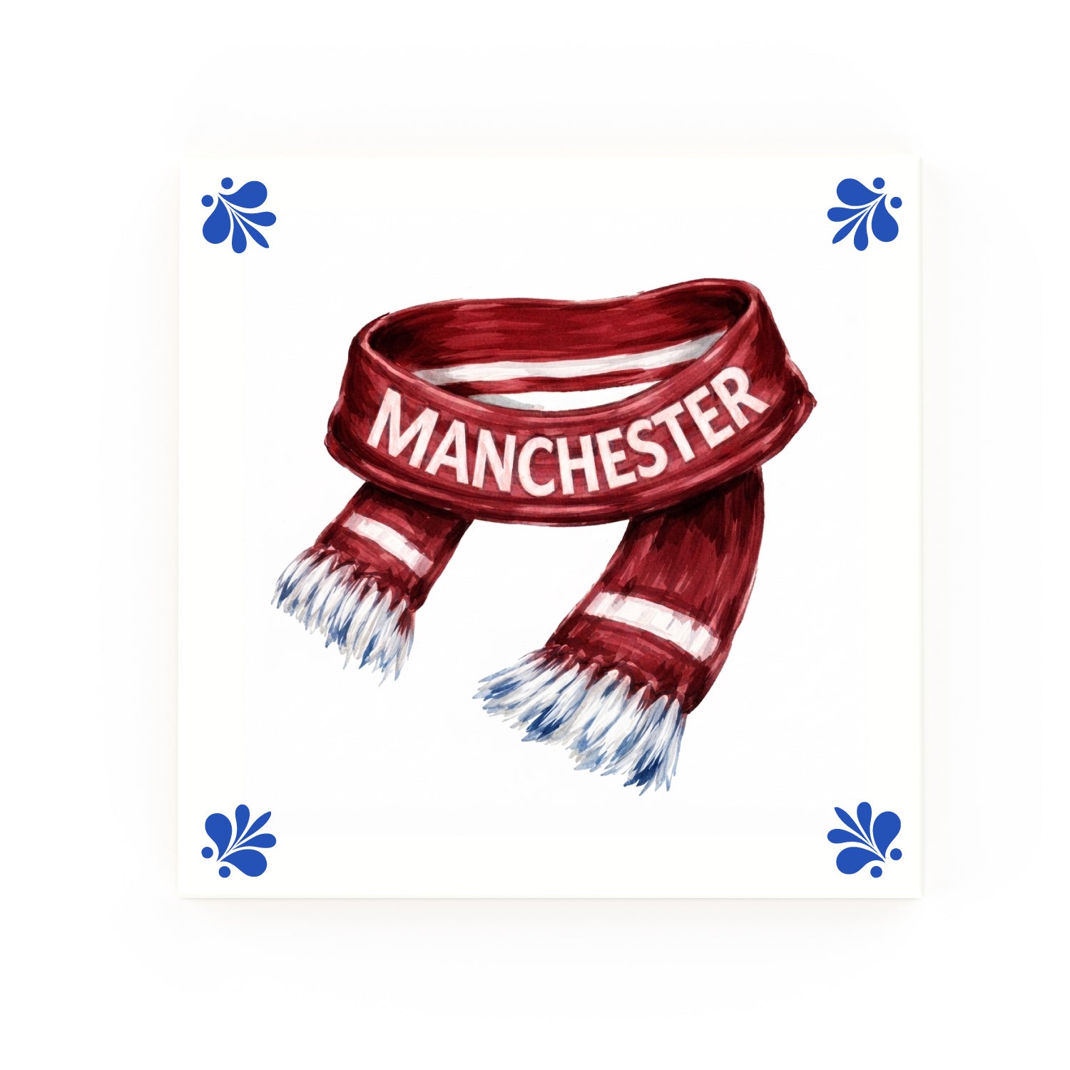 Manchester Red Scarf Delft blue decorative ceramic tile – Modern corner style