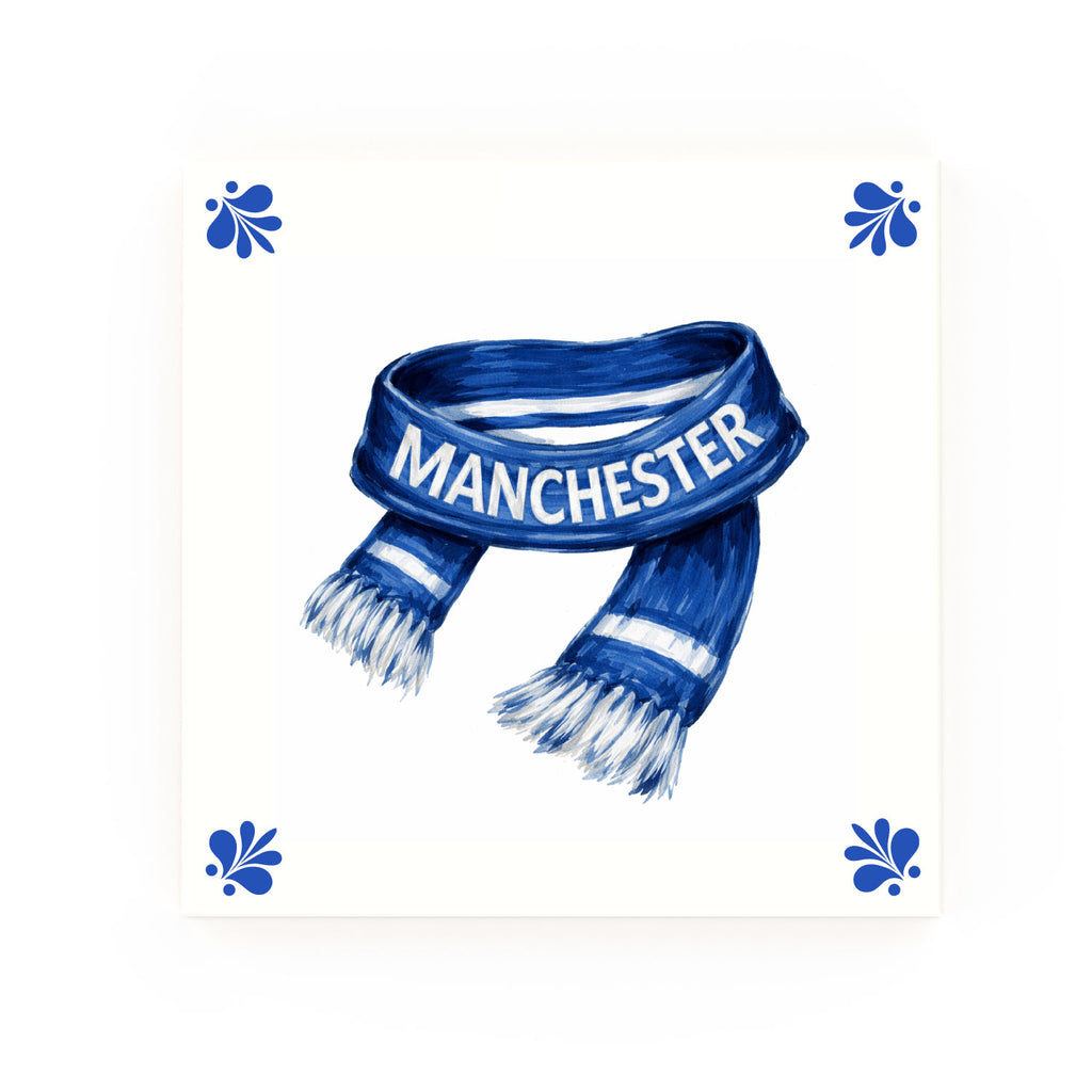 Manchester Scarf Delft blue decorative ceramic tile – Modern corner style