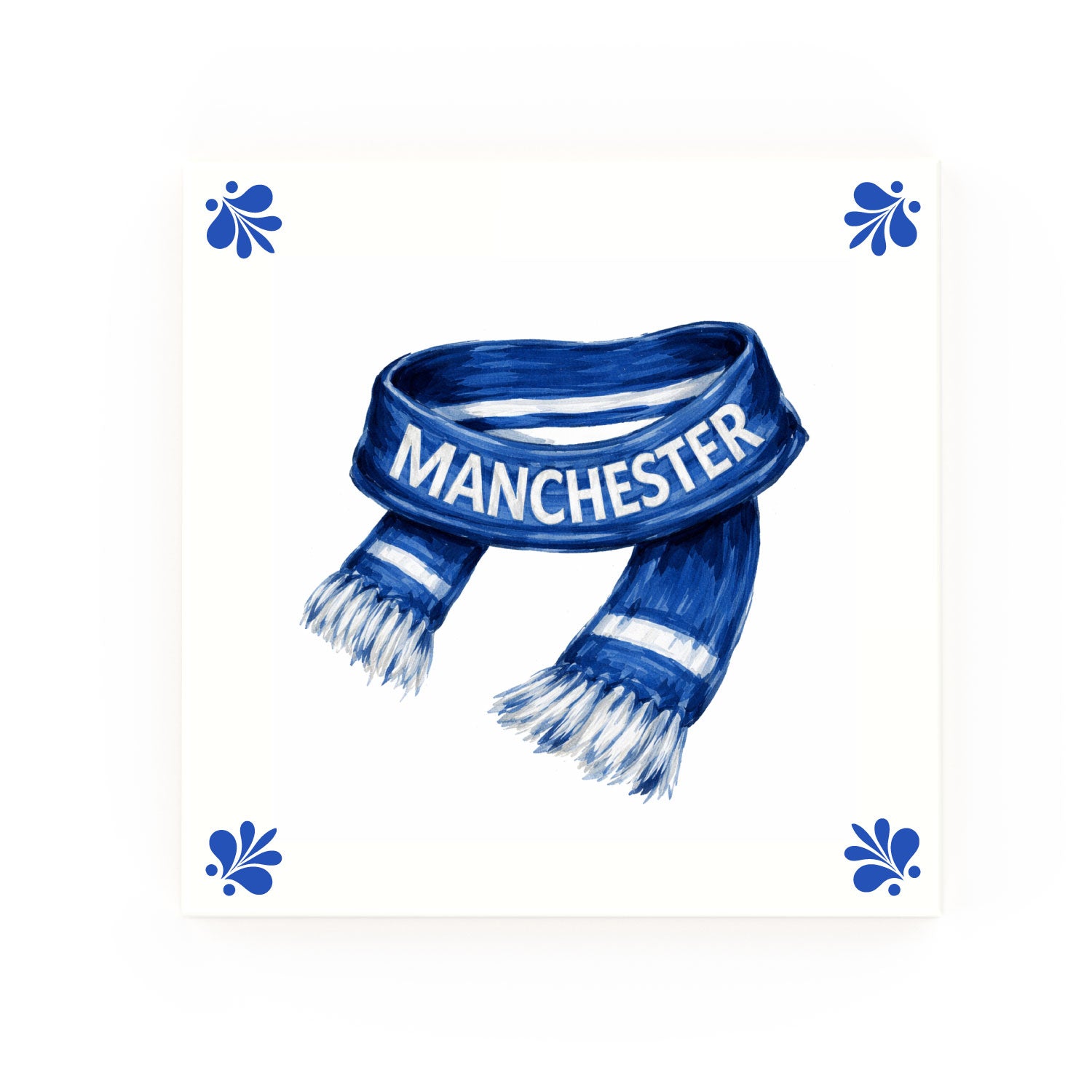 Manchester Scarf Delft blue decorative ceramic tile – Modern corner style