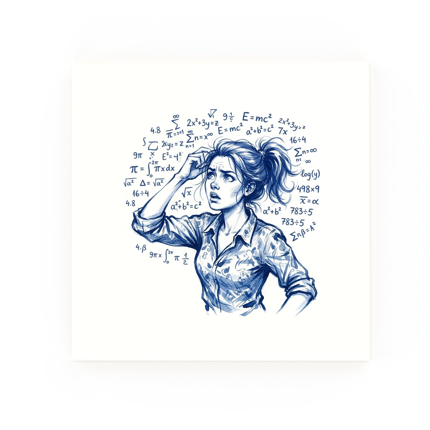 Math Gal Delft blue decorative ceramic tile – no corner style