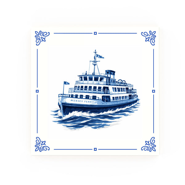 Mersey Ferry decorative Delft blue ceramic tile – Classic corners