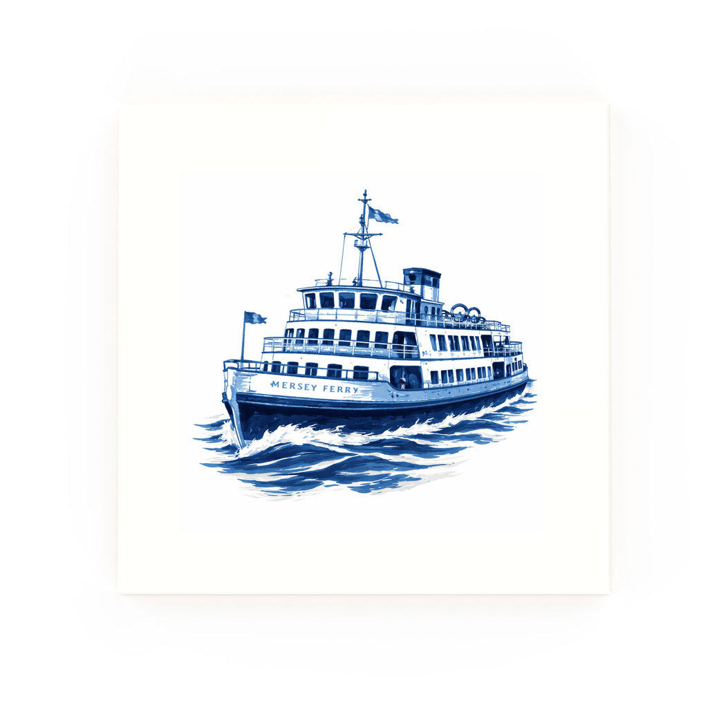 Mersey Ferry decorative Delft blue ceramic tile – No corners