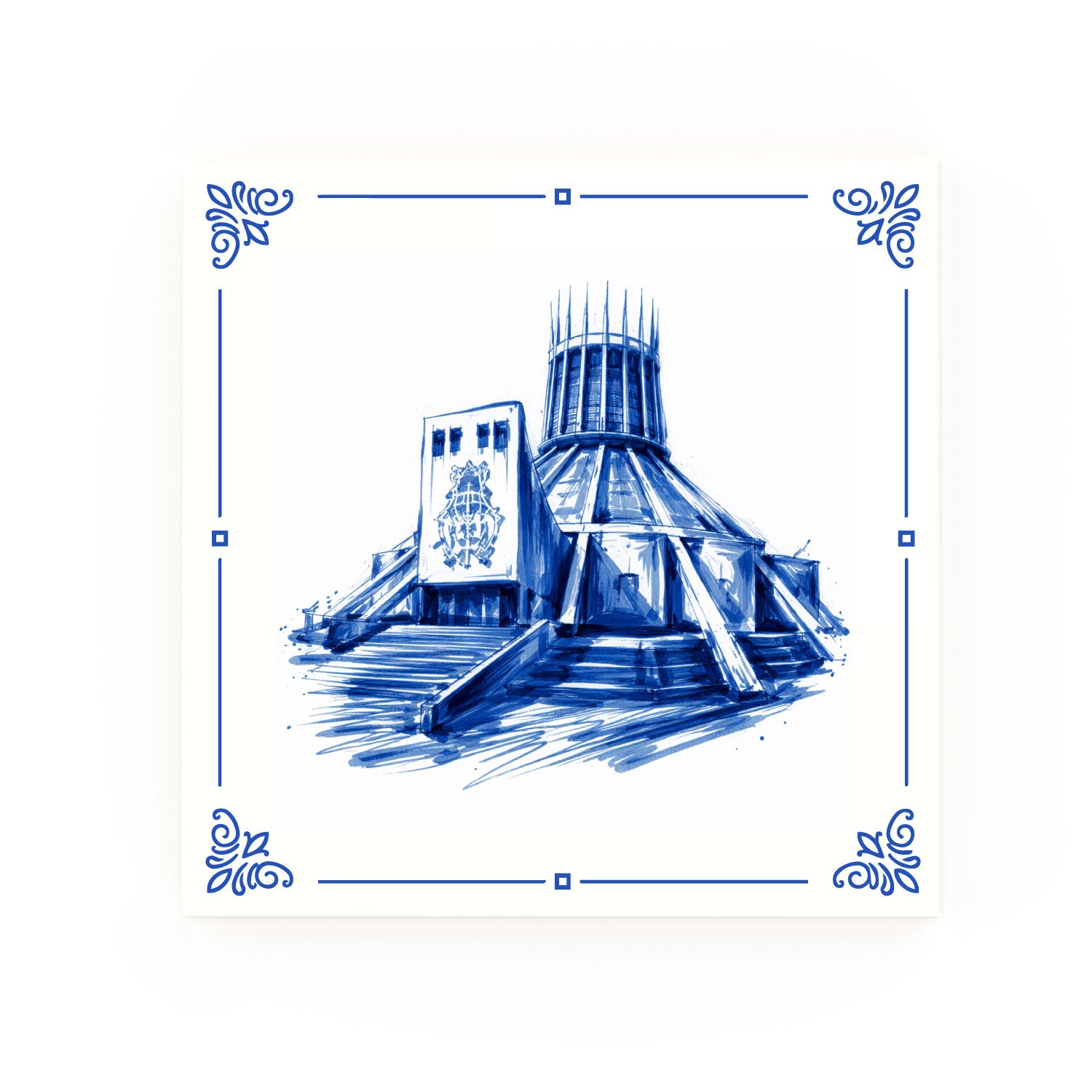 Metropolitan Cathedral decorative Delft blue ceramic tile – Classic corners
