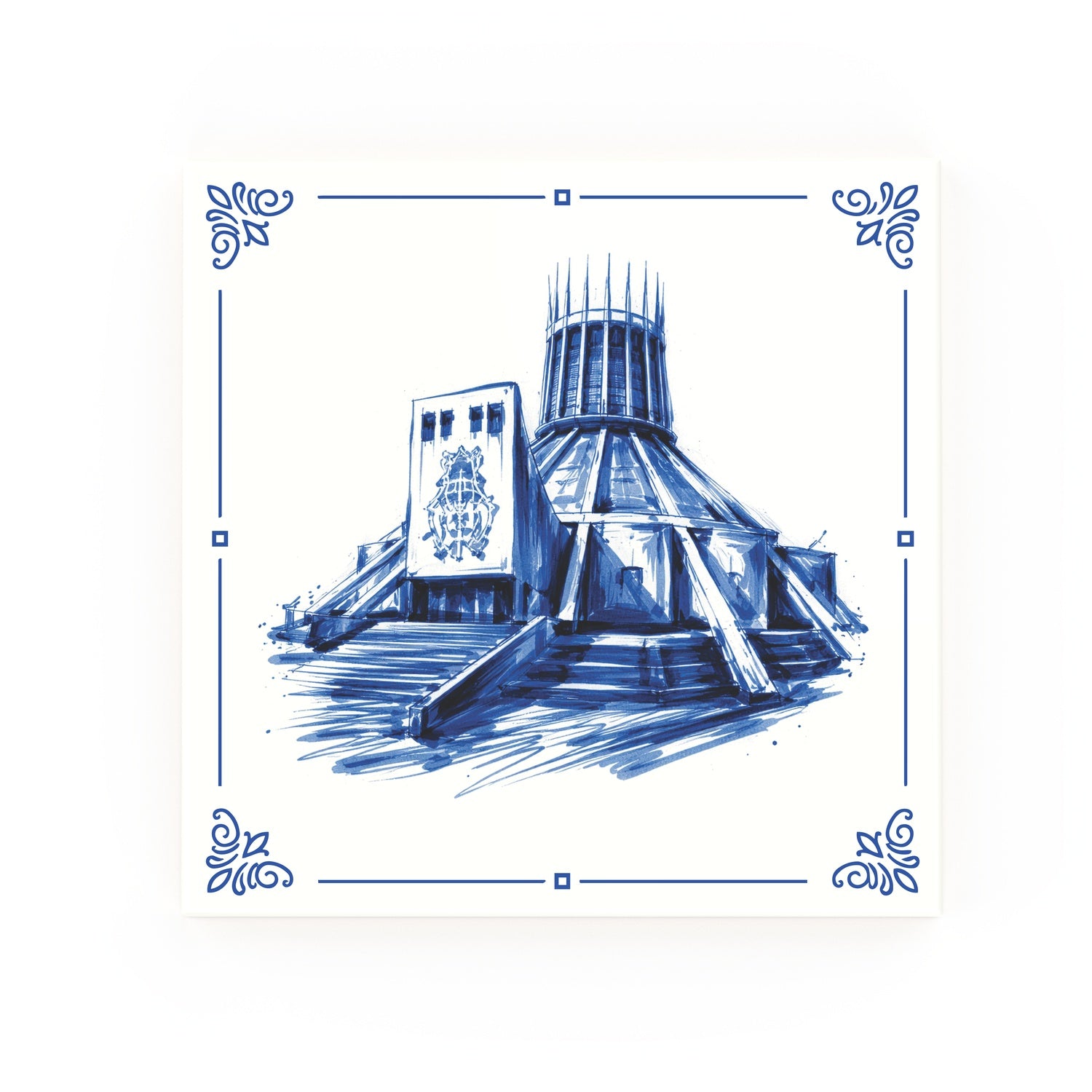 Metropolitan Cathedral decorative Delft blue ceramic tile – Classic corners