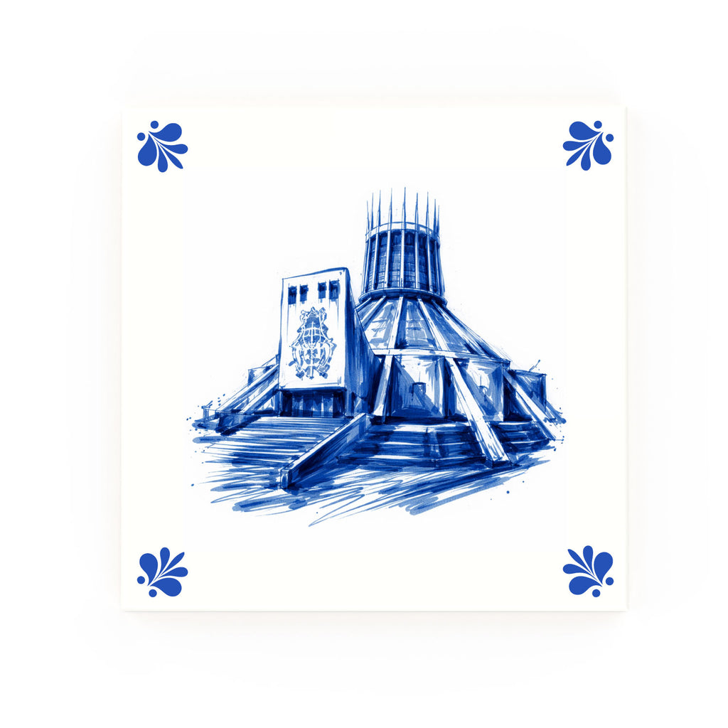 Metropolitan Cathedral decorative Delft blue ceramic tile – Modern corners