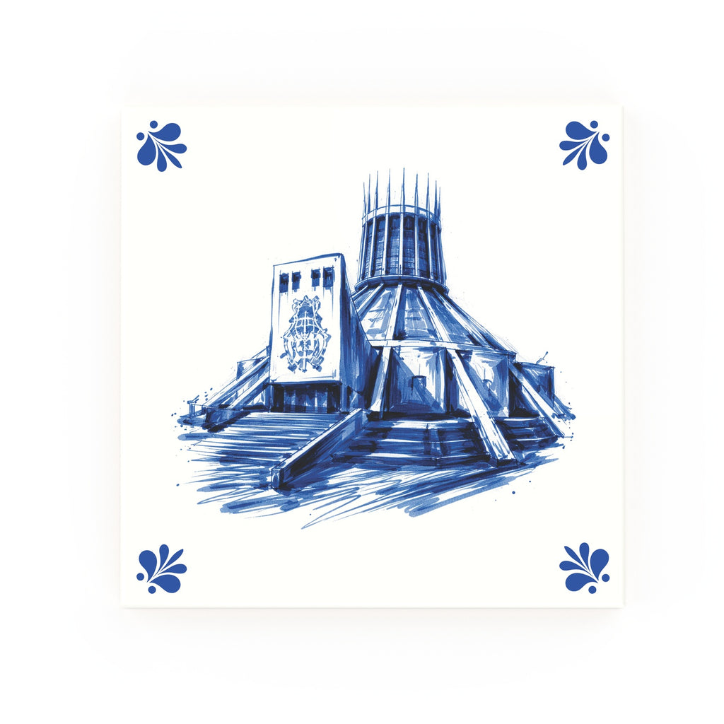 Metropolitan Cathedral decorative Delft blue ceramic tile – Modern corners
