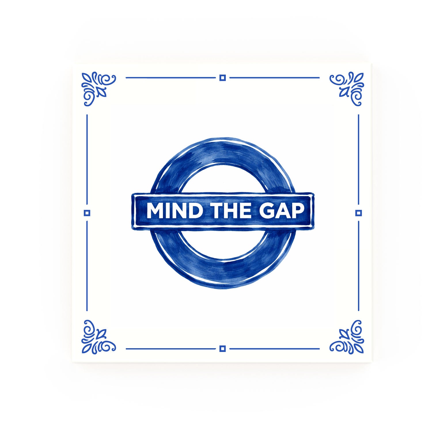 Mind The Gap Delft blue decorative ceramic tile – Classic corner style