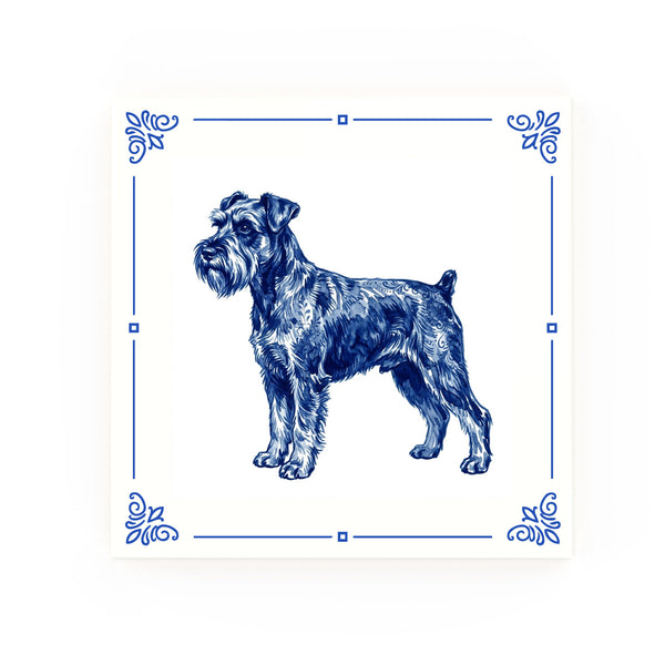 Miniature Schnauzer Delft blue decorative ceramic tile – Classic corner style