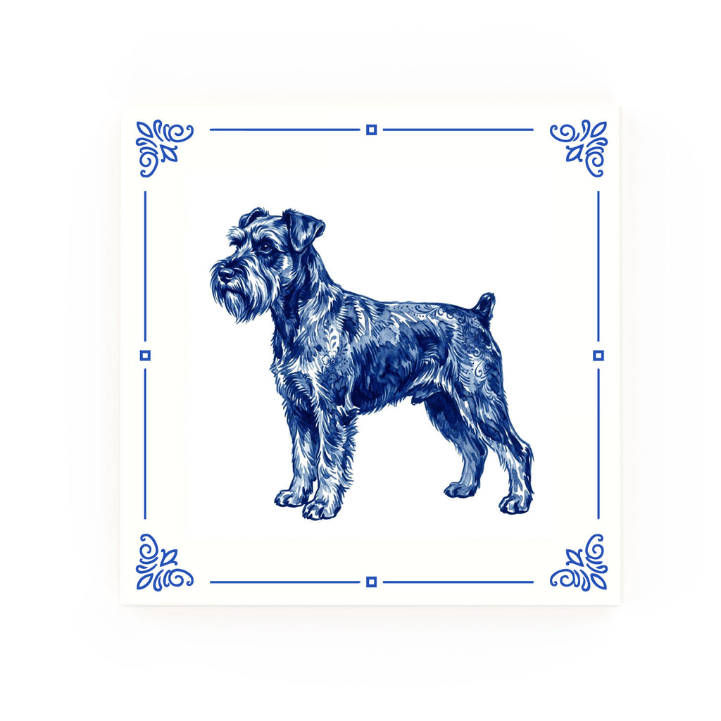 Miniature Schnauzer Delft blue decorative ceramic tile – Classic corner style