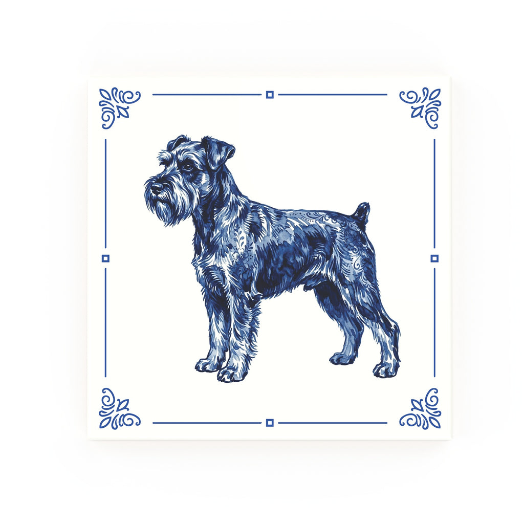 Miniature Schnauzer Delft blue decorative ceramic tile – Classic corner style
