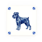 Miniature Schnauzer Delft blue decorative ceramic tile – Modern corner style