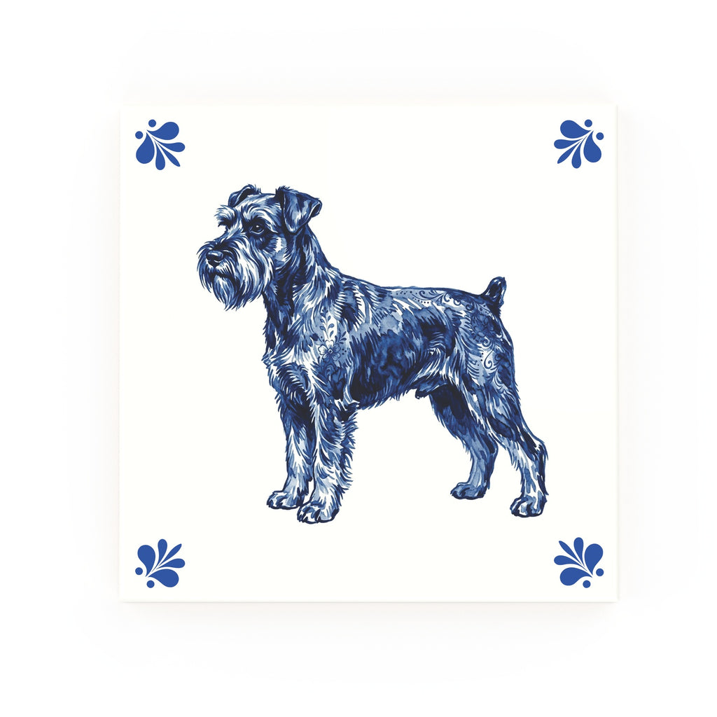 Miniature Schnauzer Delft blue decorative ceramic tile – Modern corner style