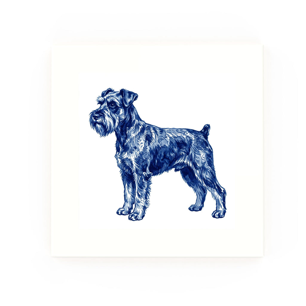 Miniature Schnauzer Delft blue decorative ceramic tile – no corner style