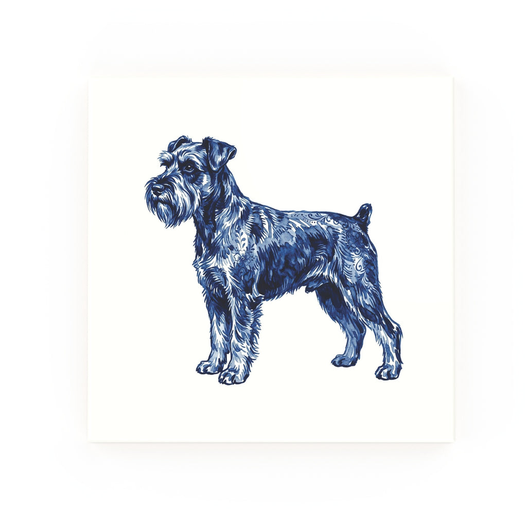 Miniature Schnauzer Delft blue decorative ceramic tile – no corner style