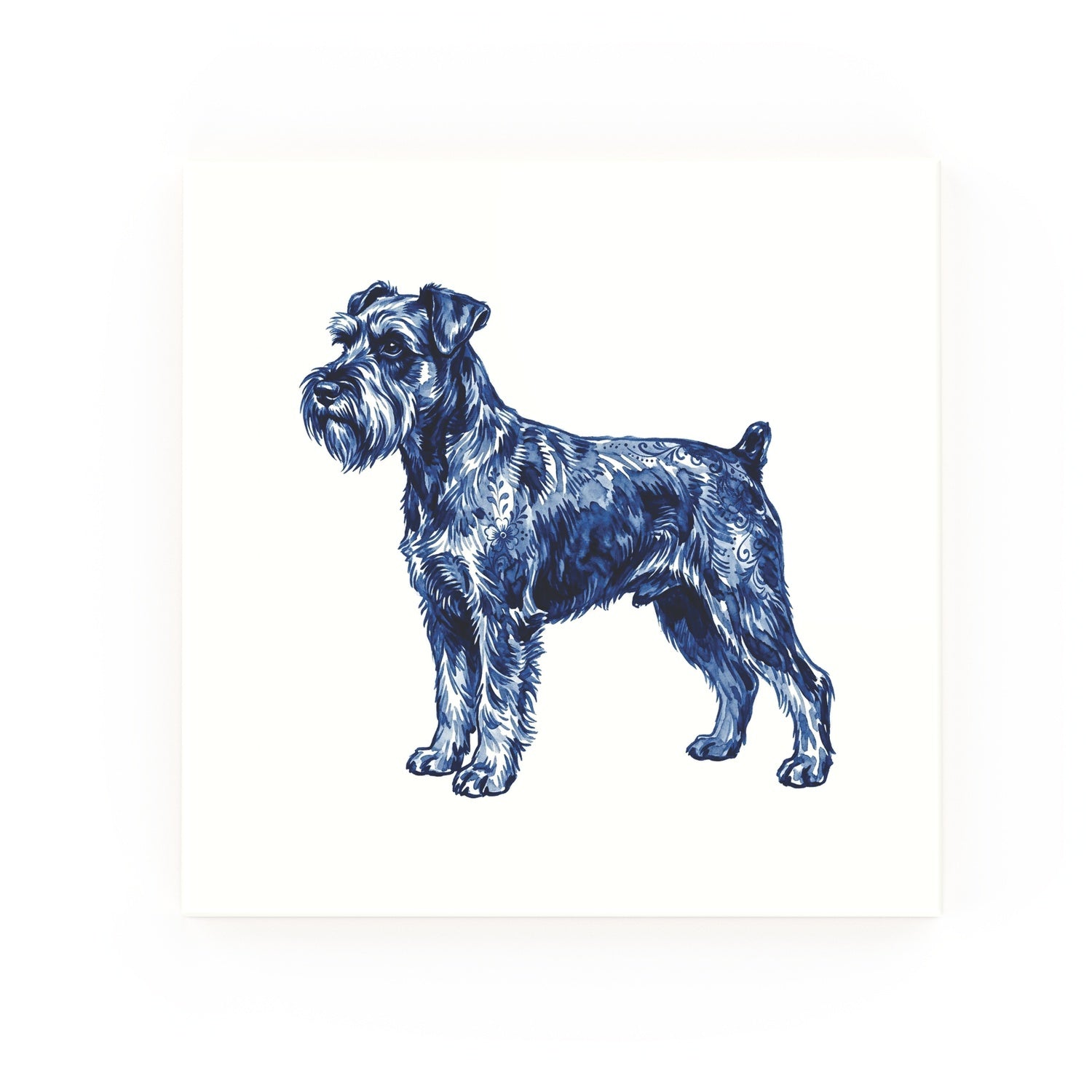 Miniature Schnauzer Delft blue decorative ceramic tile – no corner style