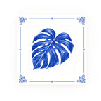 Monstera Leaf Delft blue decorative ceramic tile – Classic corner style