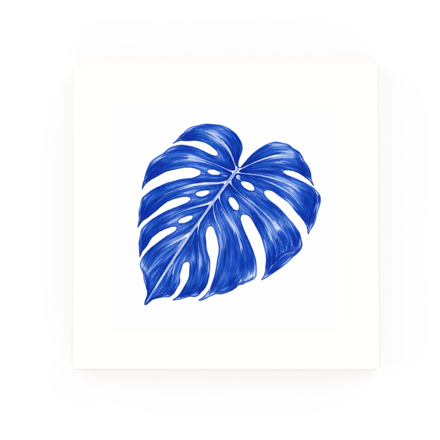 Monstera Leaf Delft blue decorative ceramic tile – no corner style