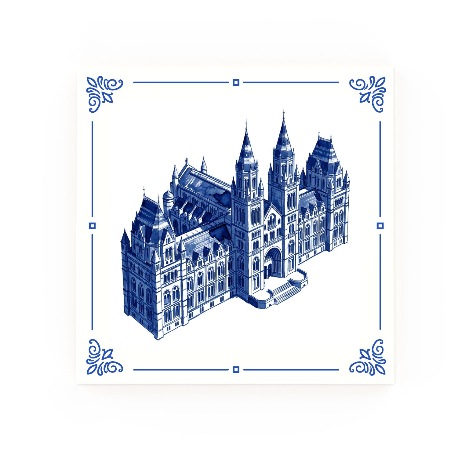 Natural History Museum Delft blue decorative ceramic tile – Classic corner style