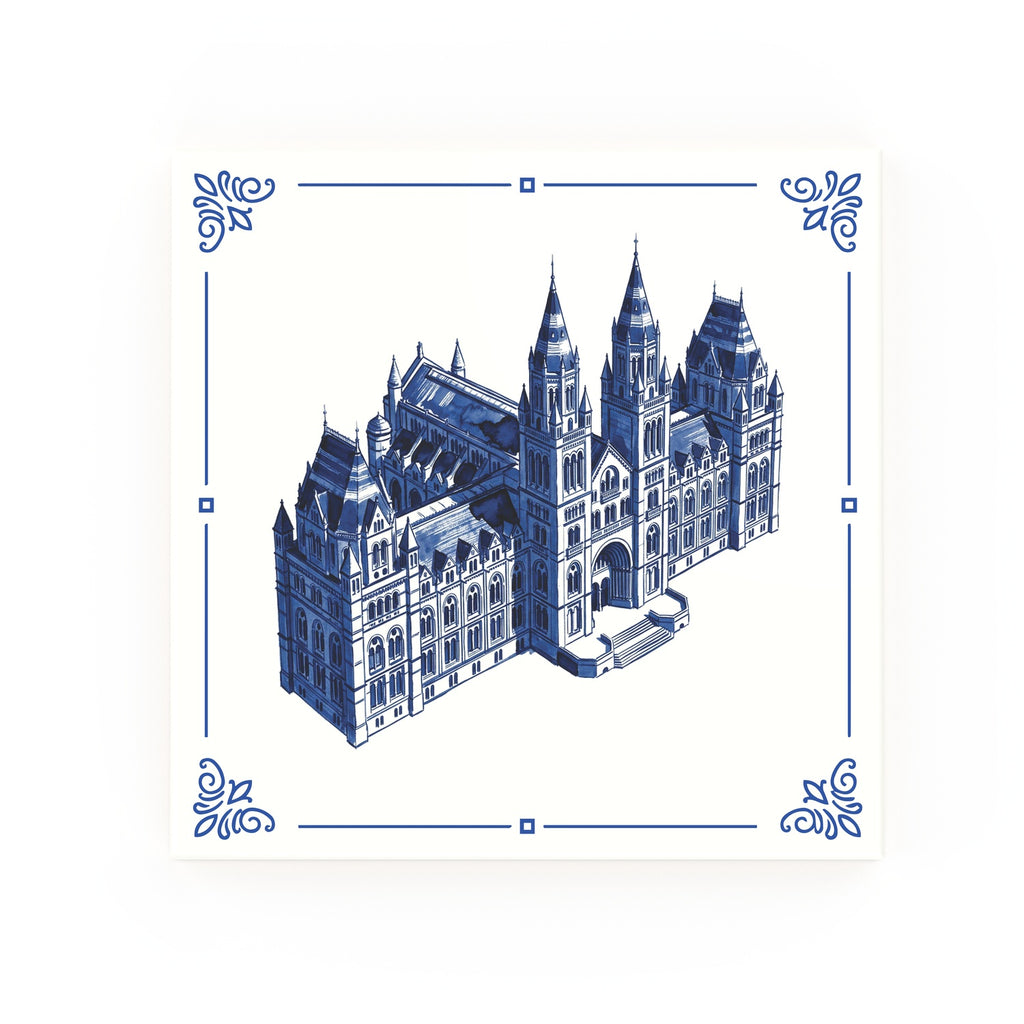 Natural History Museum Delft blue decorative ceramic tile – Classic corner style