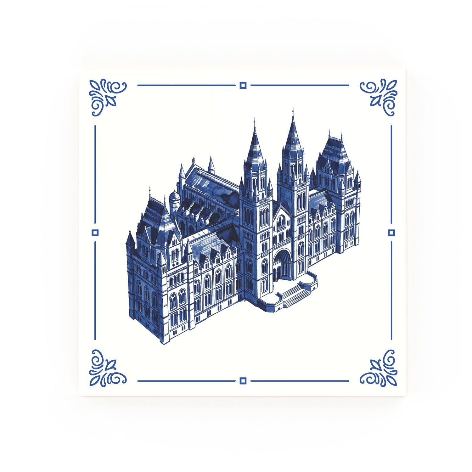 Natural History Museum Delft blue decorative ceramic tile – Classic corner style