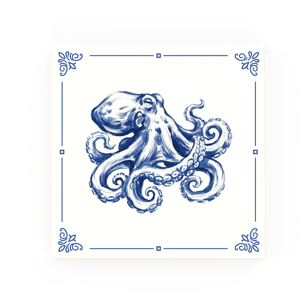 Octopus Delft blue decorative ceramic tile – Classic corner style