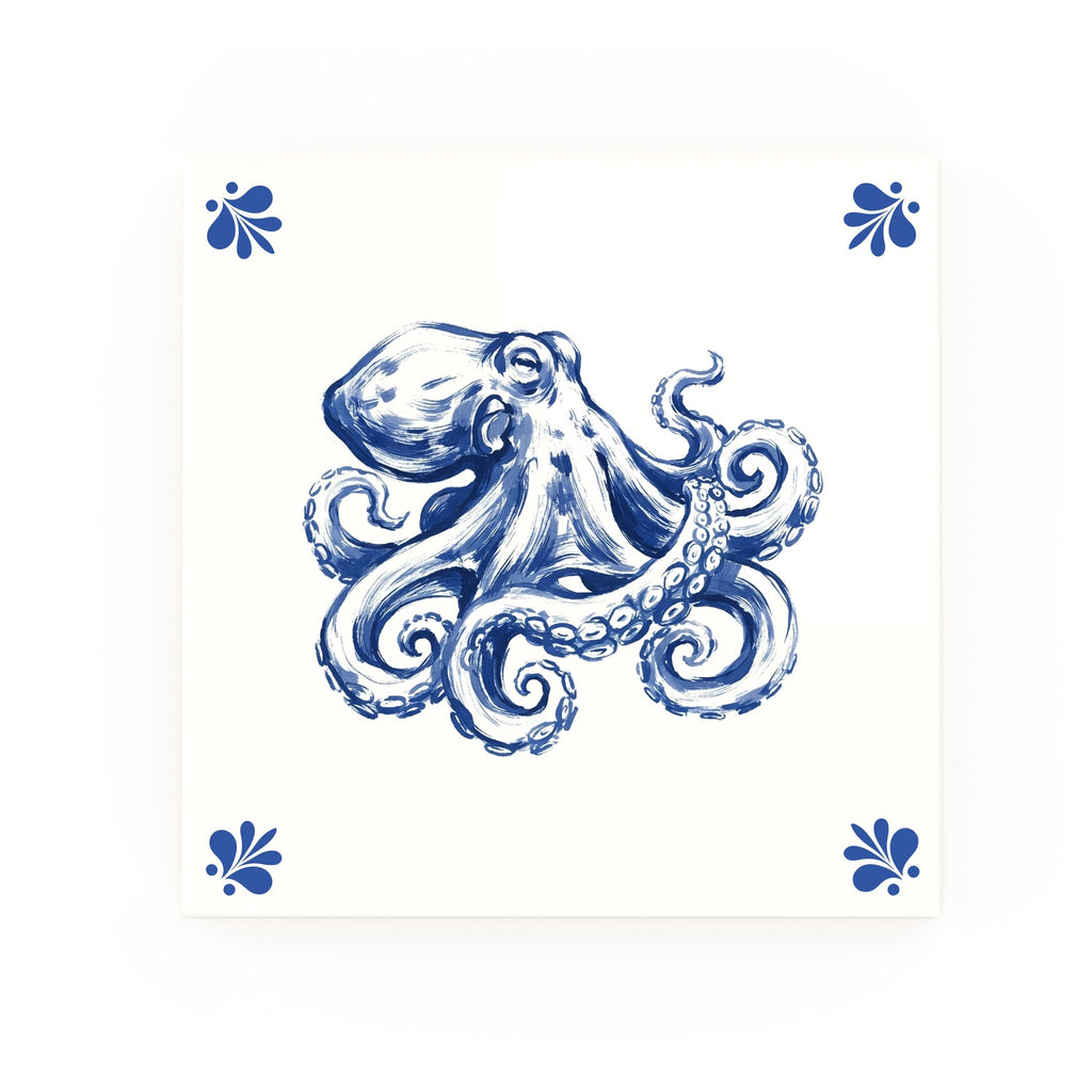 Octopus Delft blue decorative ceramic tile – Modern corner style