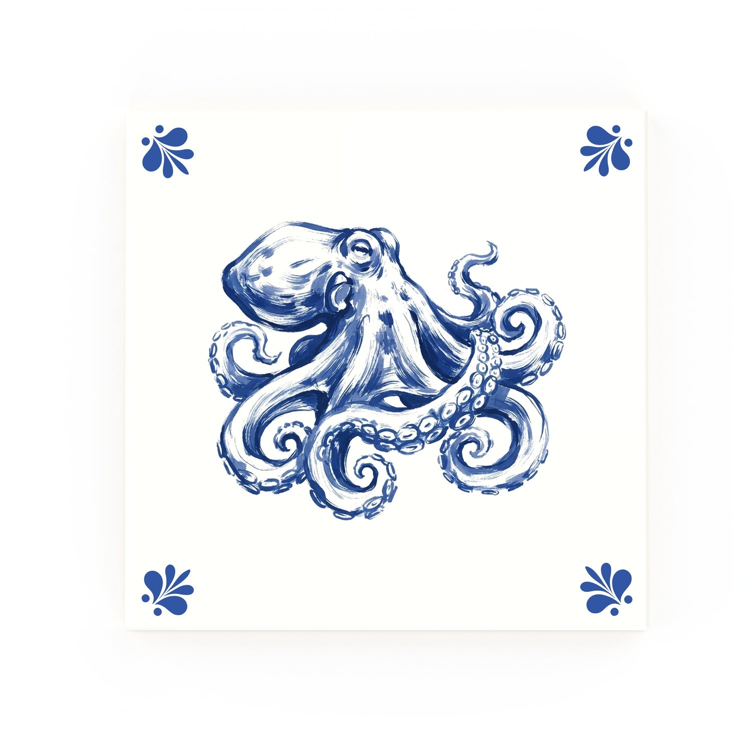 Octopus Delft blue decorative ceramic tile – Modern corner style