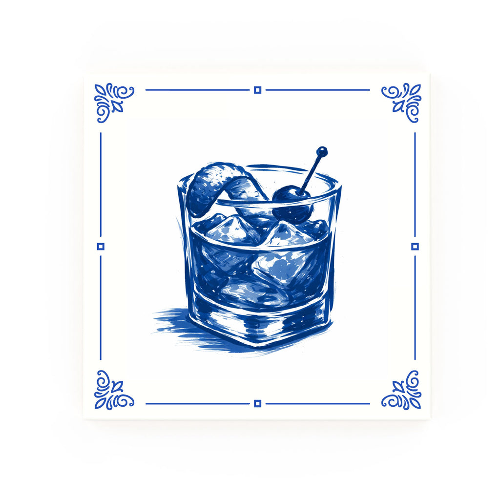 Old Fashioned Whisky Delft blue decorative ceramic tile – Classic corner style