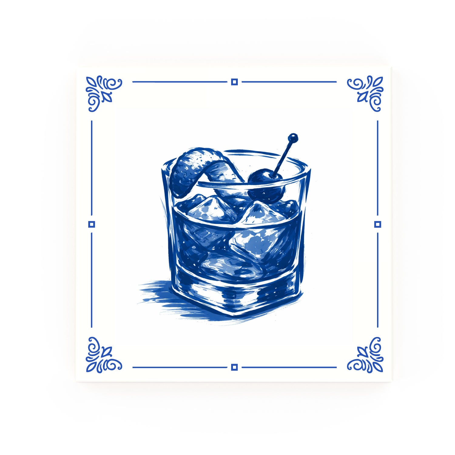 Old Fashioned Whisky Delft blue decorative ceramic tile – Classic corner style