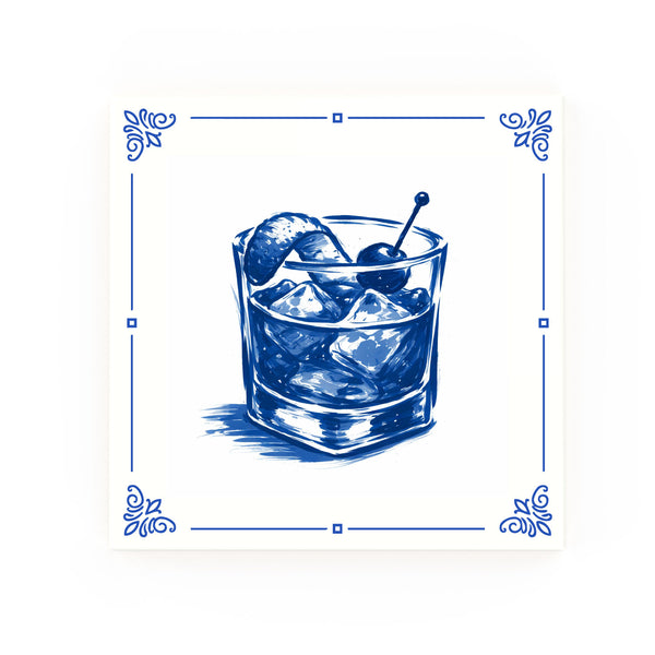 Old Fashioned Whisky Delft blue decorative ceramic tile – Classic corner style