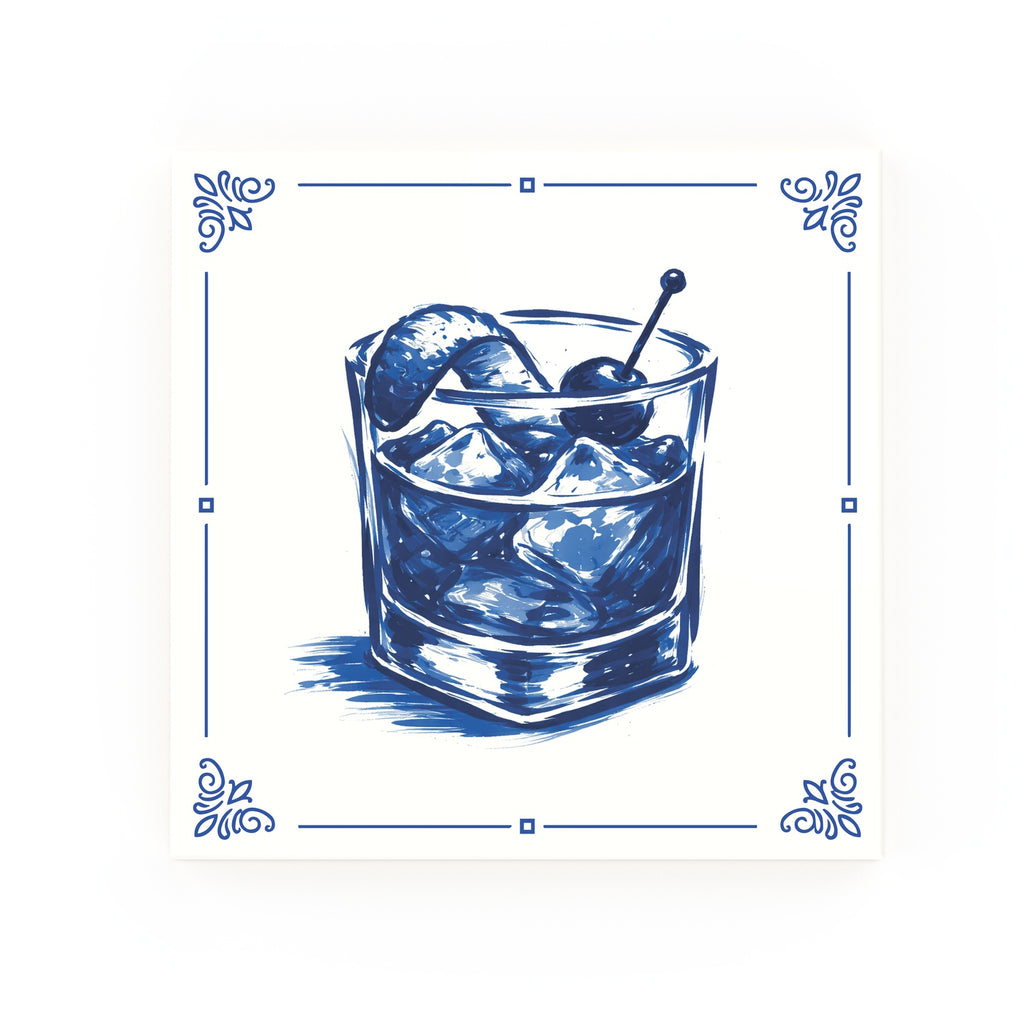 Old Fashioned Whisky Delft blue decorative ceramic tile – Classic corner style