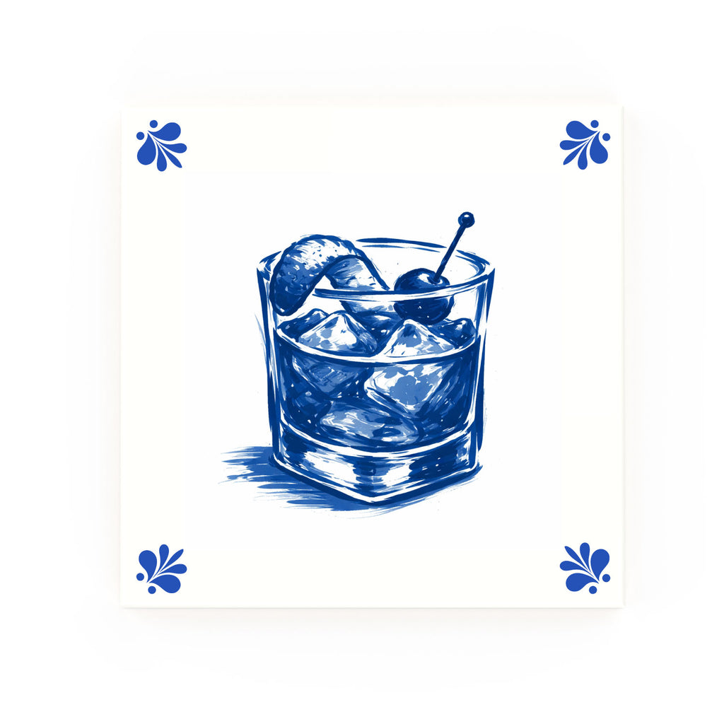 Old Fashioned Whisky Delft blue decorative ceramic tile – Modern corner style