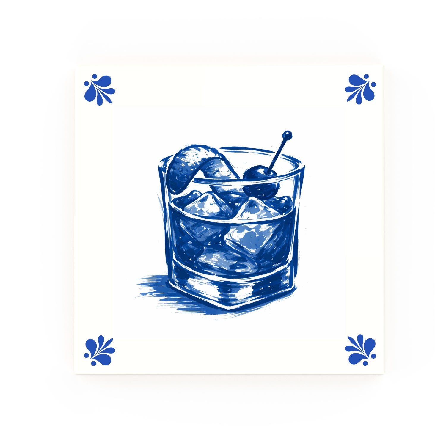 Old Fashioned Whisky Delft blue decorative ceramic tile – Modern corner style