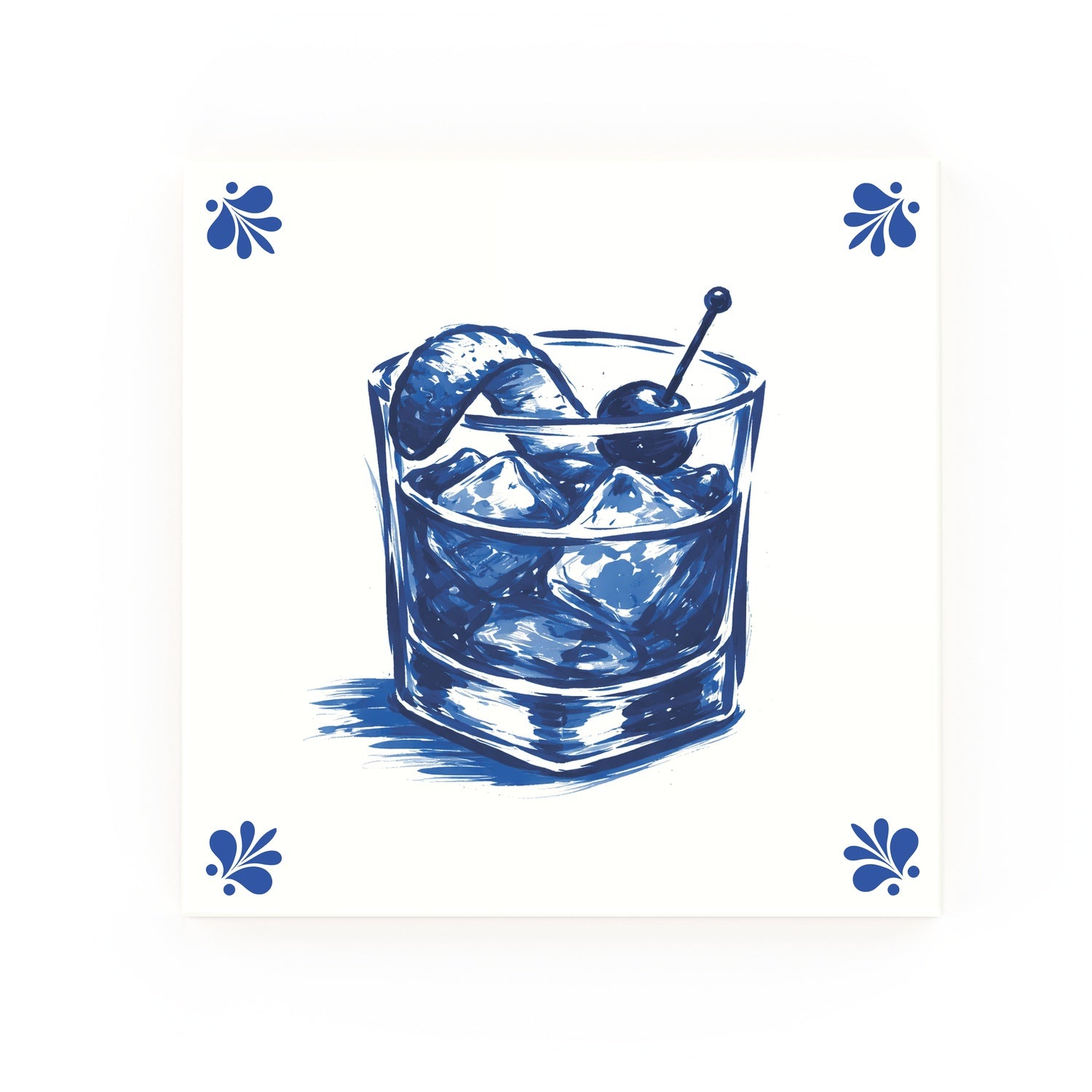 Old Fashioned Whisky Delft blue decorative ceramic tile – Modern corner style