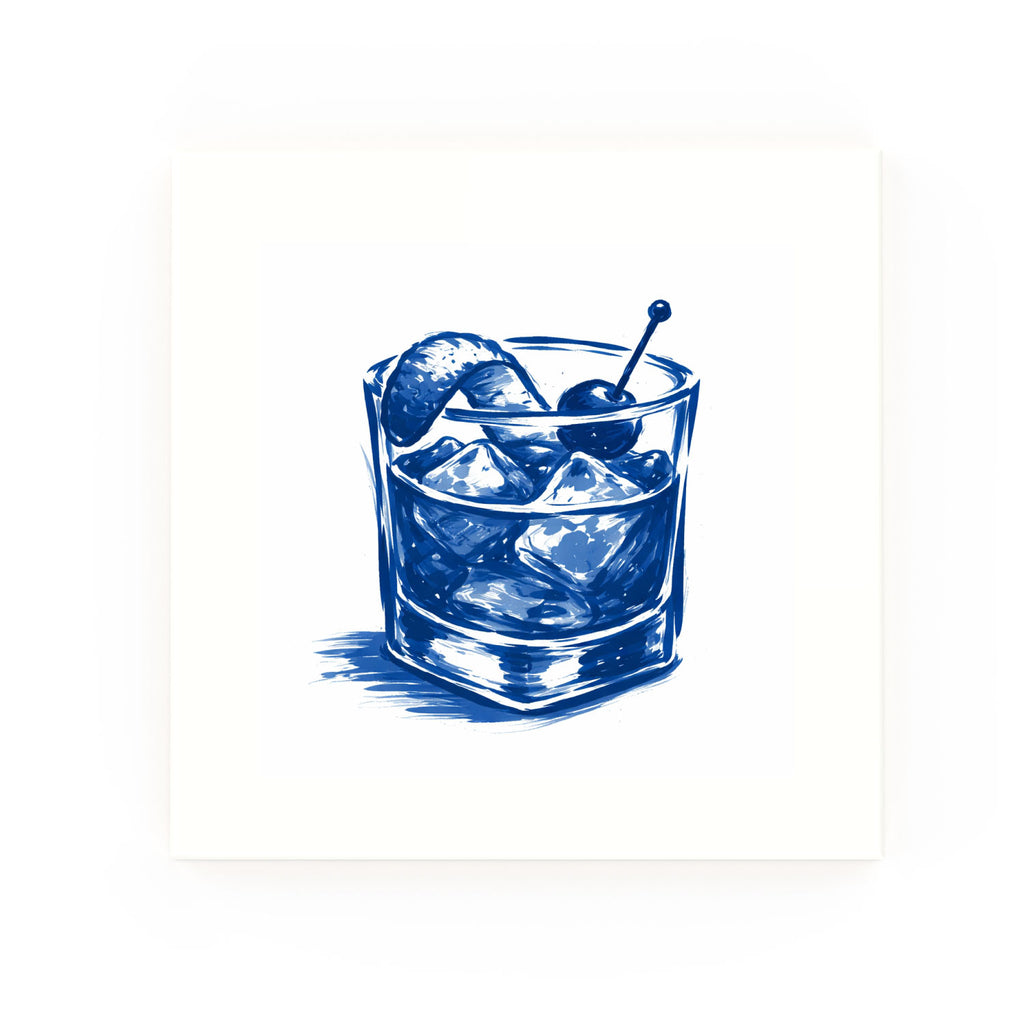 Old Fashioned Whisky Delft blue decorative ceramic tile – no corner style