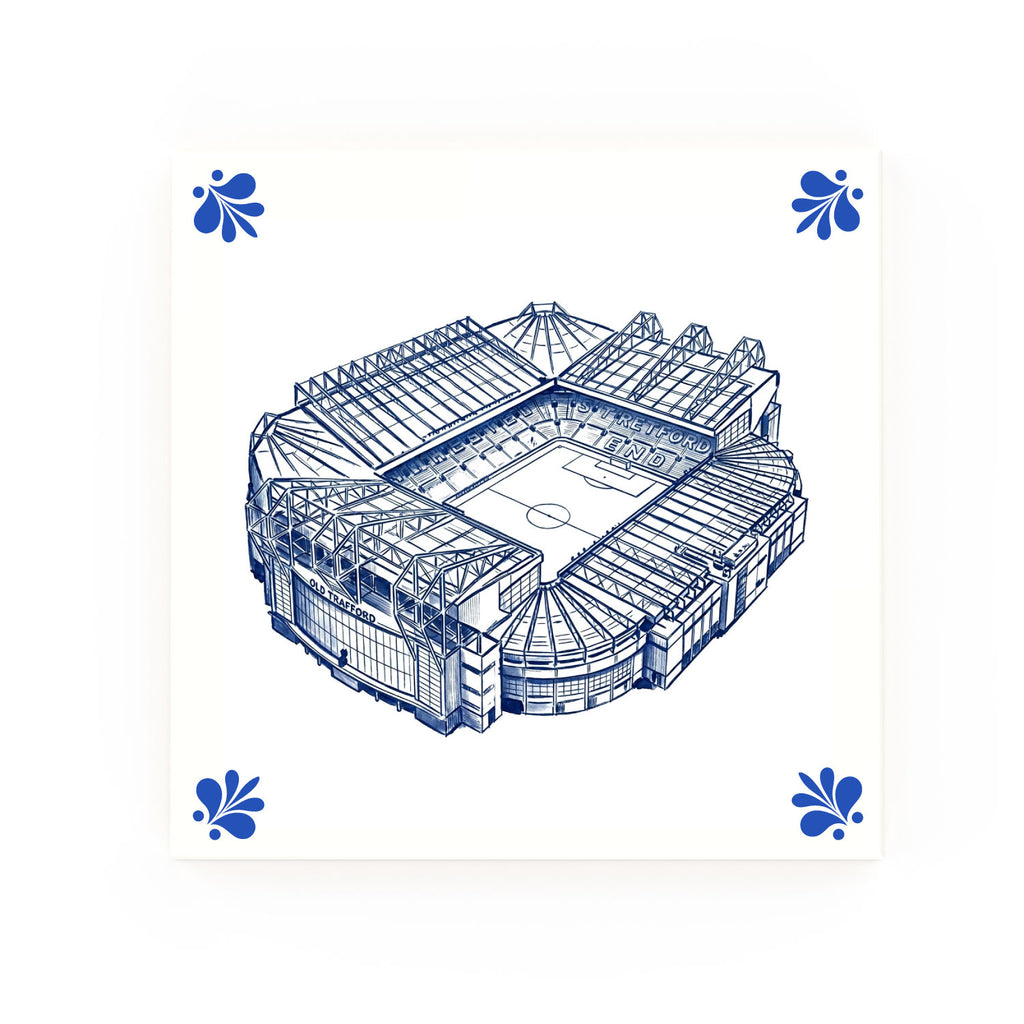 Old Trafford Delft blue decorative ceramic tile – Modern corner style