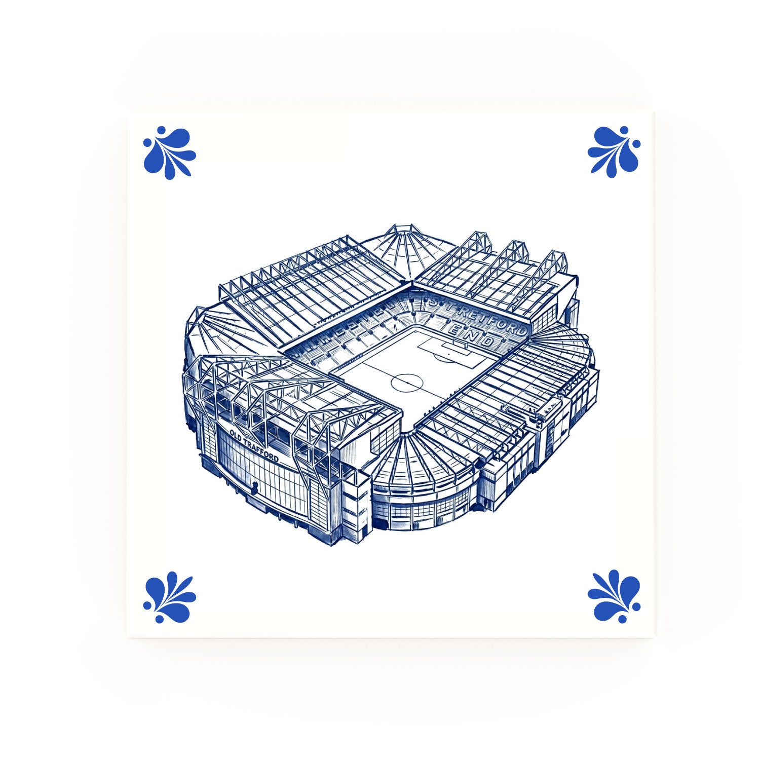 Old Trafford Delft blue decorative ceramic tile – Modern corner style