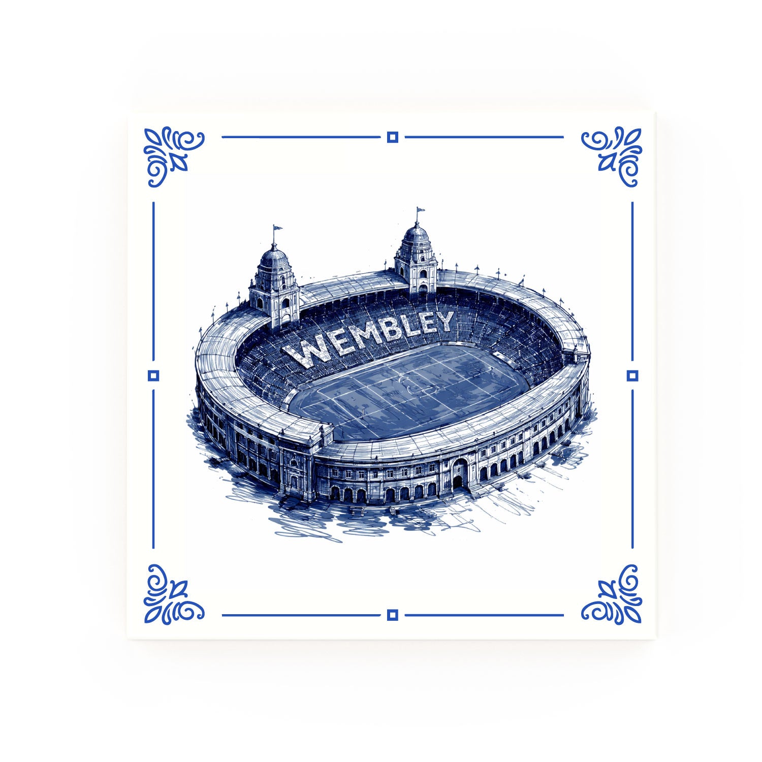 Old Wembley Delft blue decorative ceramic tile – Classic corner style