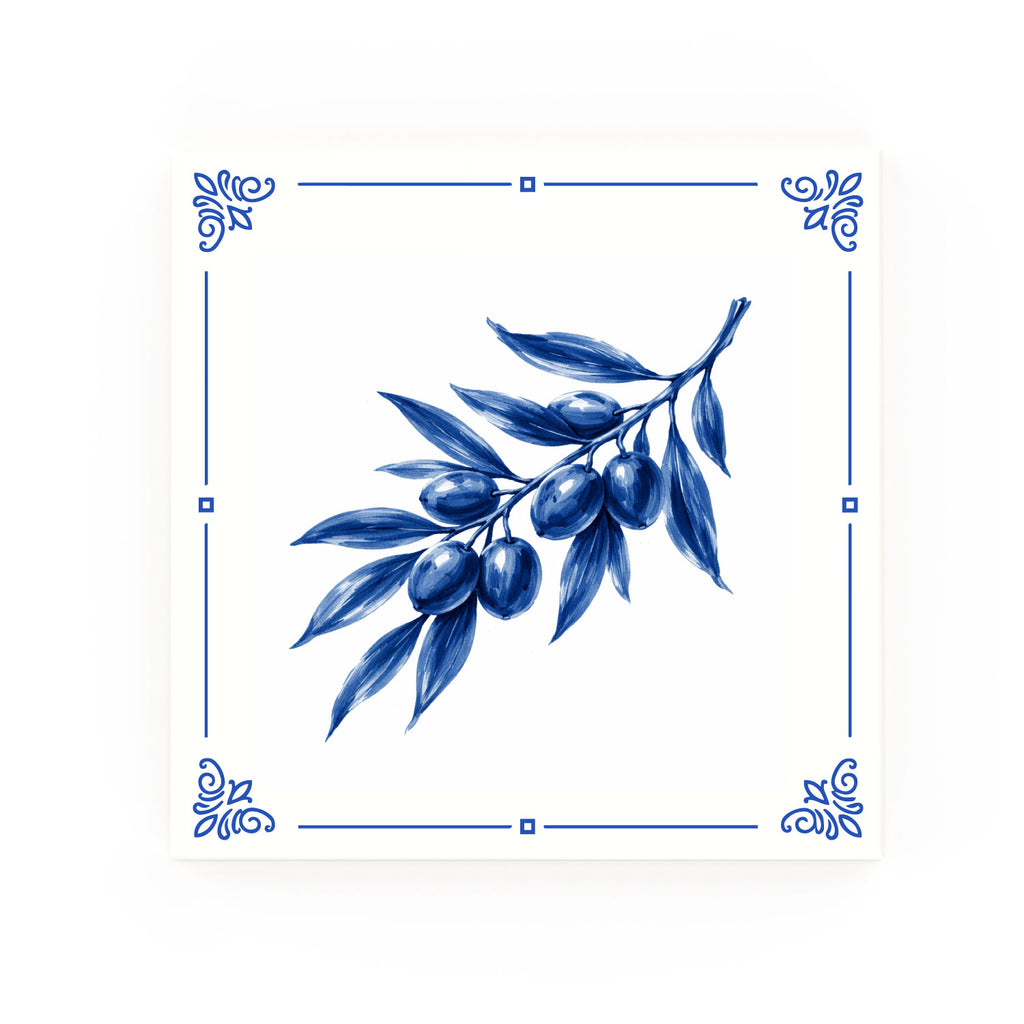 Olive Branch Delft blue decorative ceramic tile – Classic corner style