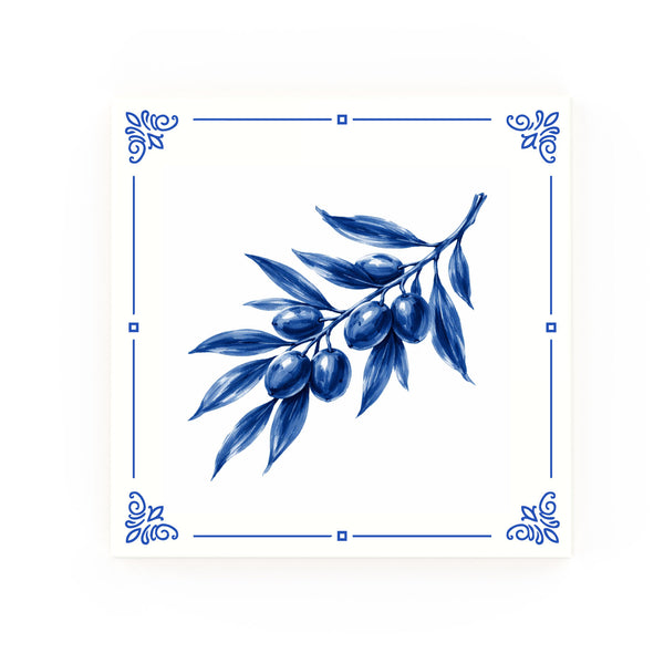 Olive Branch Delft blue decorative ceramic tile – Classic corner style