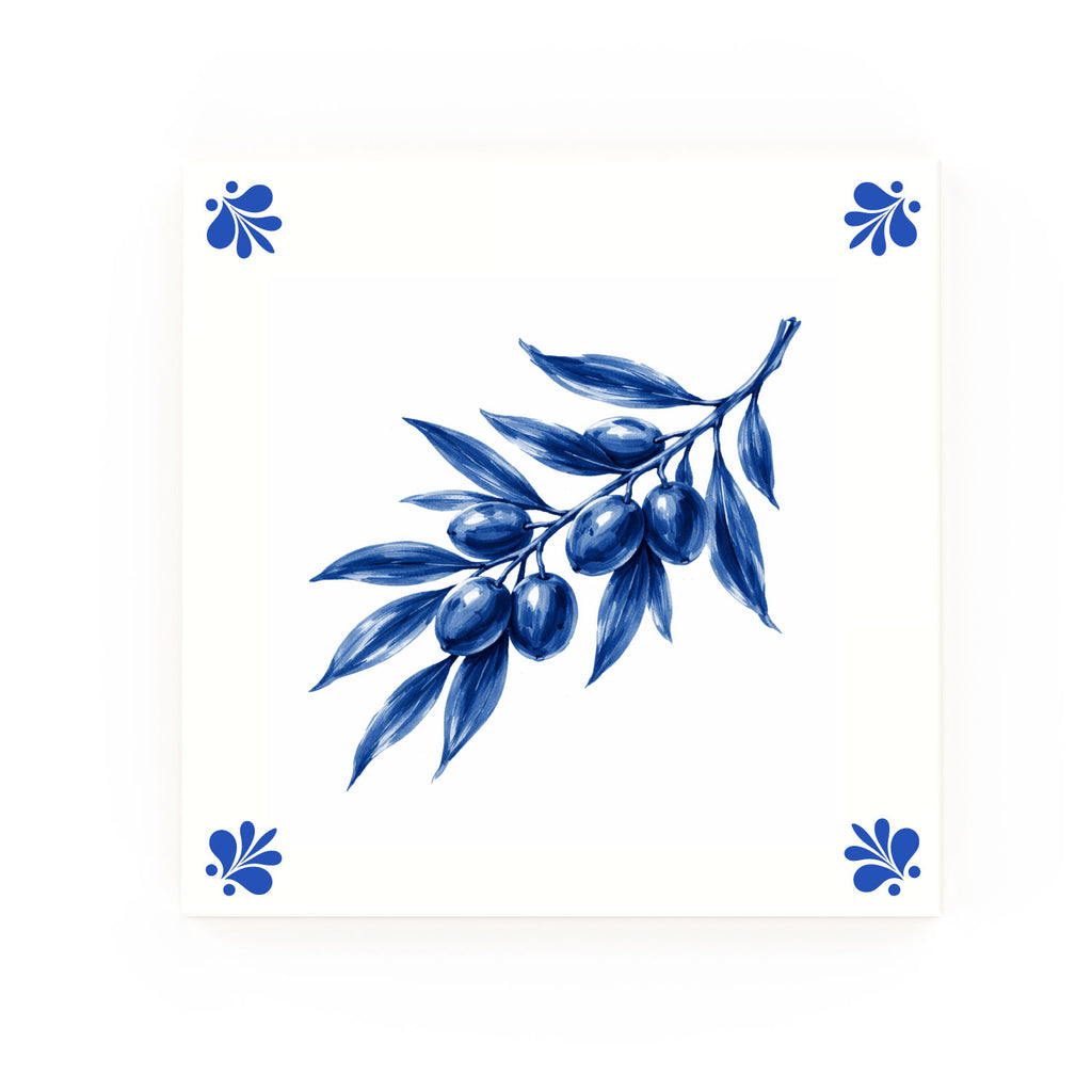 Olive Branch Delft blue decorative ceramic tile – Modern corner style