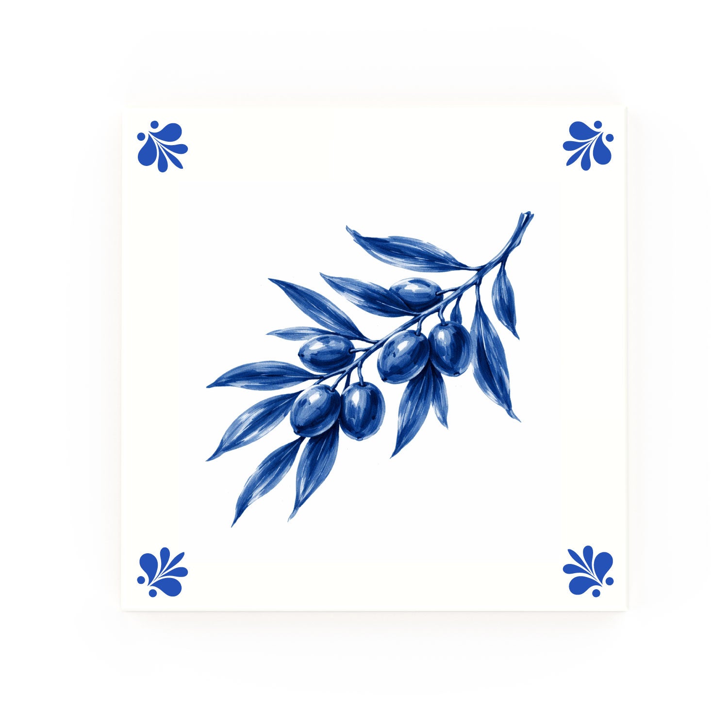 Olive Branch Delft blue decorative ceramic tile – Modern corner style