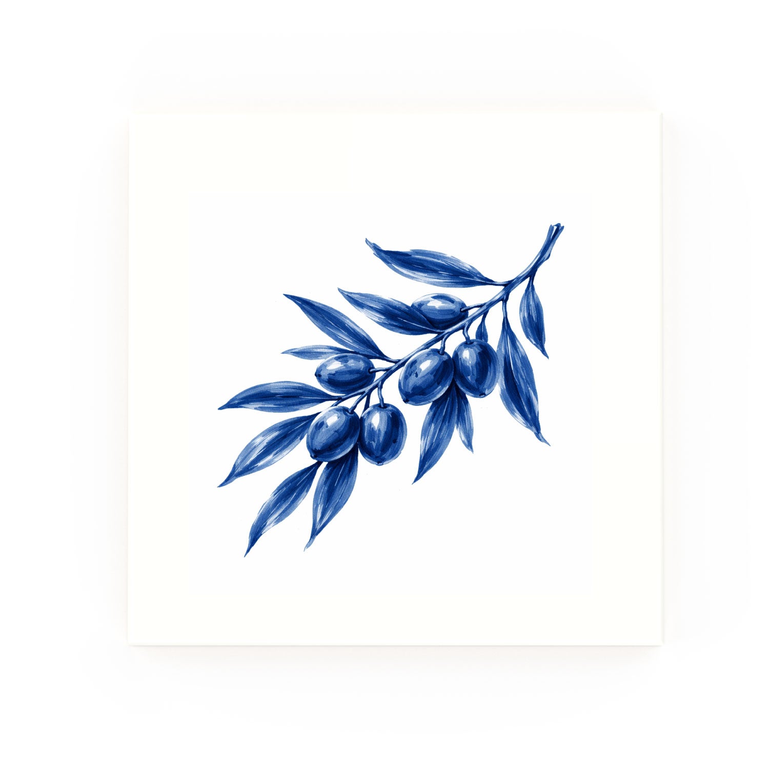 Olive Branch Delft blue decorative ceramic tile – no corner style
