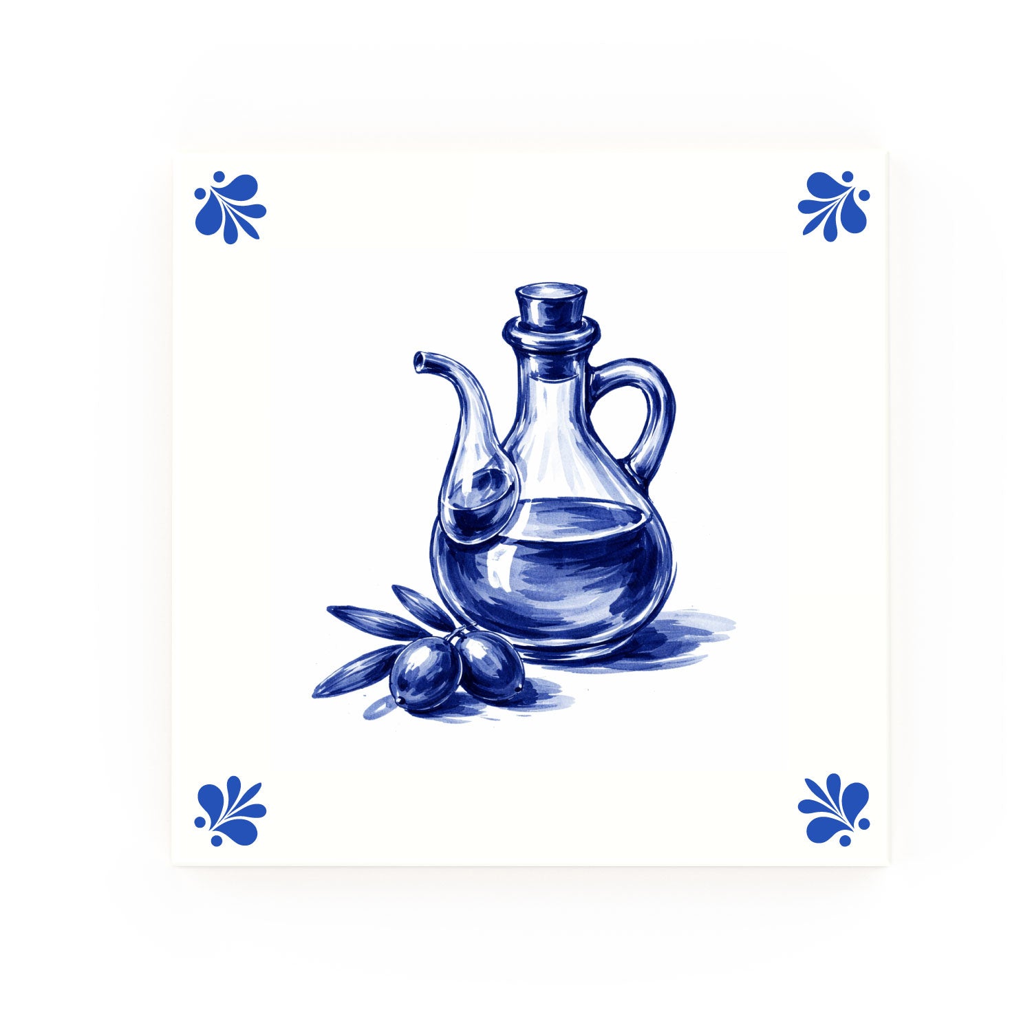 Olive Oil Delft blue decorative ceramic tile – Modern corner style