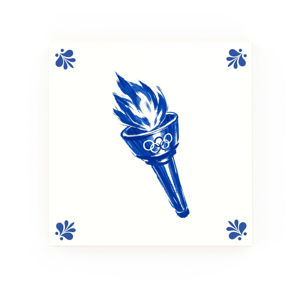 Olympic Torch Delft blue decorative ceramic tile – Modern corner style