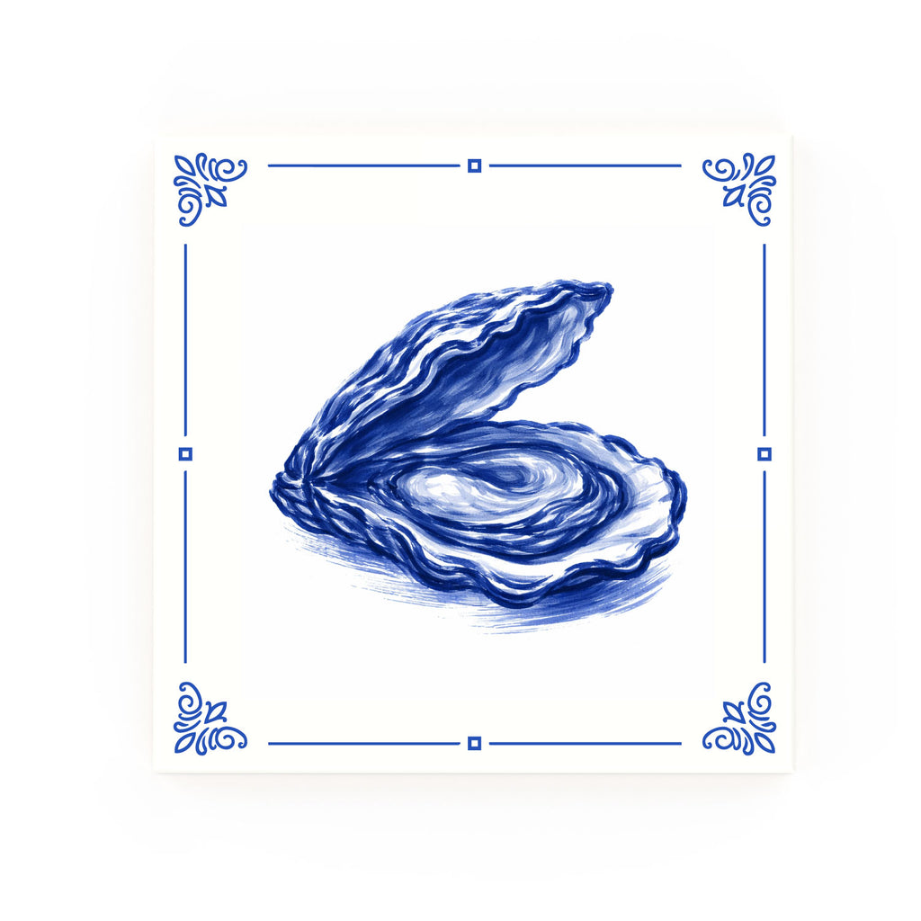 Oyster Delft blue decorative ceramic tile – Classic corner style