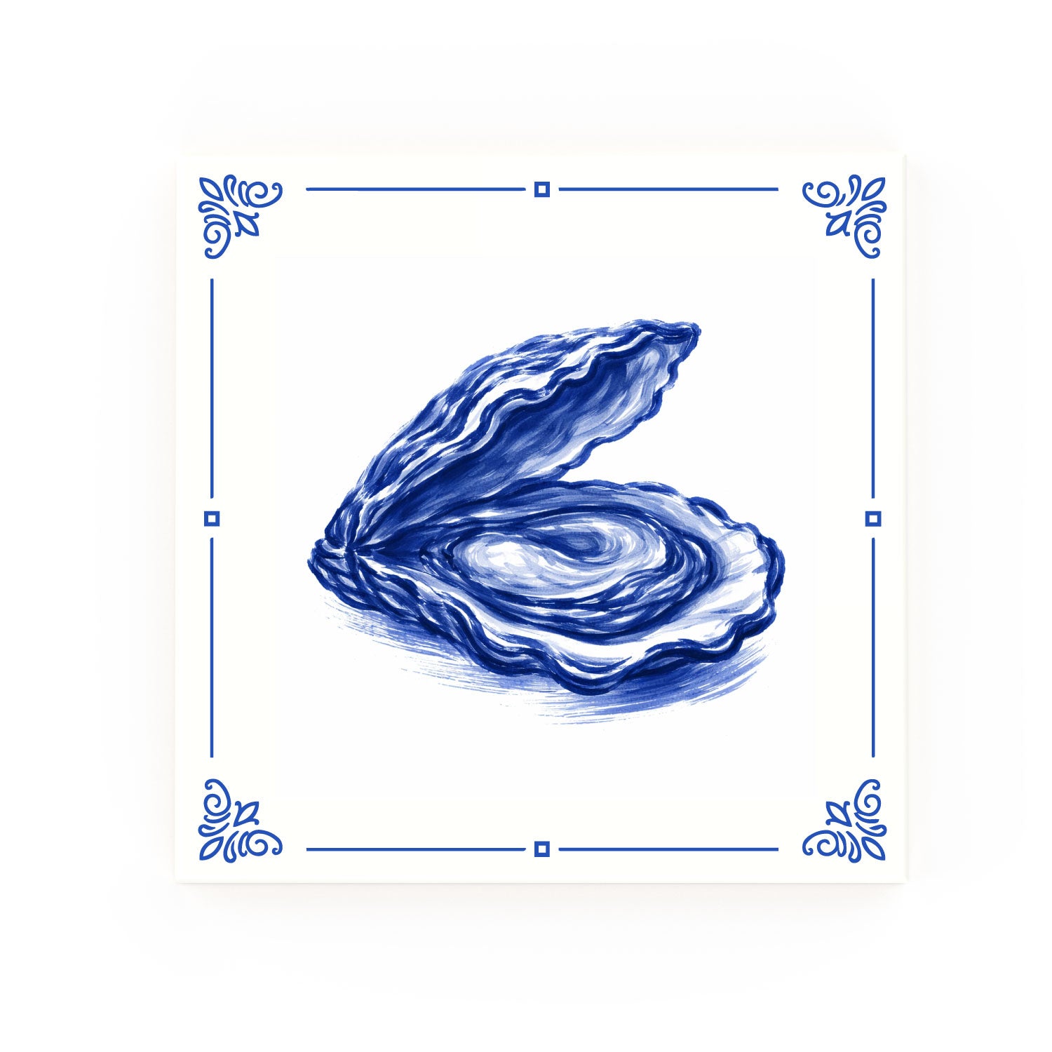 Oyster Delft blue decorative ceramic tile – Classic corner style