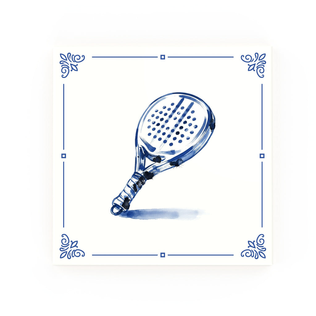Padel Racket Delft blue decorative ceramic tile – Classic corner style
