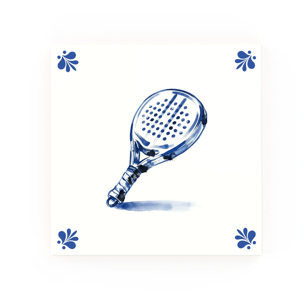 Padel Racket Delft blue decorative ceramic tile – Modern corner style