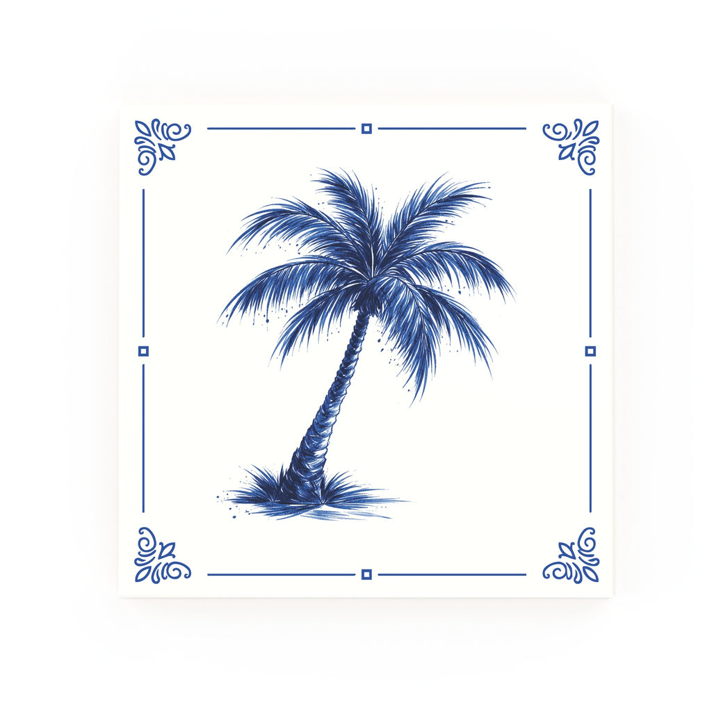 Palm Tree Delft blue decorative ceramic tile – Classic corner style
